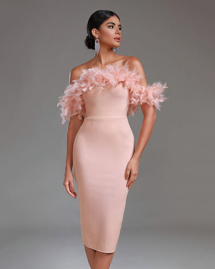 Off-neck Feather Women's Dress