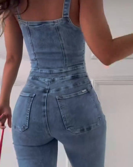 DenimDare? Sleeveless Paneled Denim Jumpsuit ¨C Edgy, Feminine,