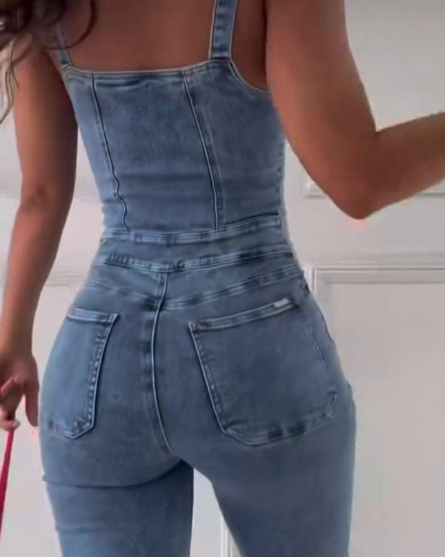 DenimDare? Sleeveless Paneled Denim Jumpsuit ¨C Edgy, Feminine,