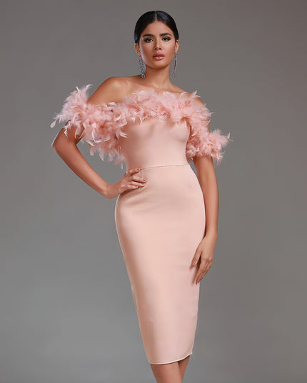 Off-neck Feather Women's Dress