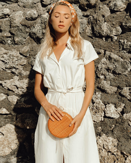 ARYA Safari Linen Midi Dress In Off White