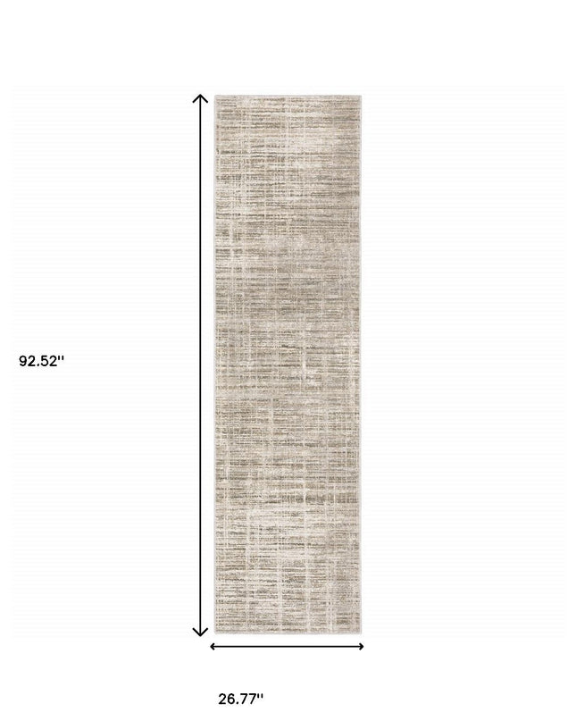 2' X 8' Beige Grey Ivory Tan And Brown Abstract Power Loom Stain