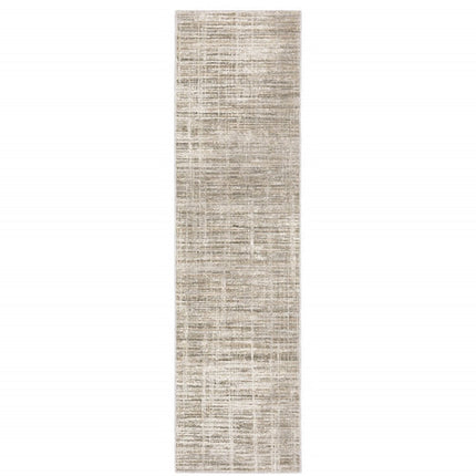 2' X 8' Beige Grey Ivory Tan And Brown Abstract Power Loom Stain