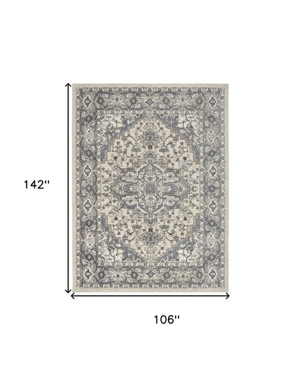 9' X 12' Cream Floral Power Loom Area Rug