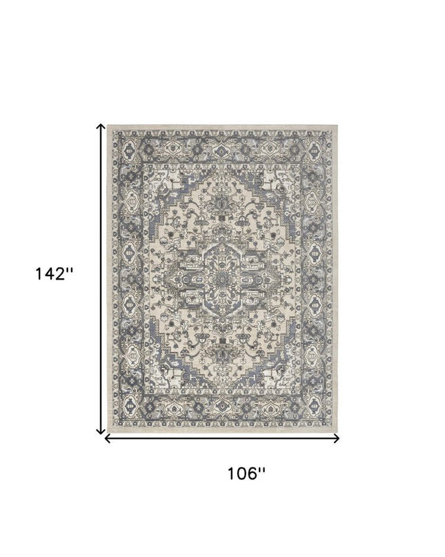 9' X 12' Cream Floral Power Loom Area Rug