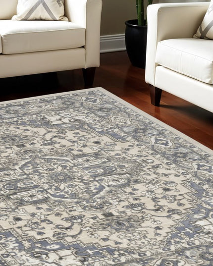 9' X 12' Cream Floral Power Loom Area Rug