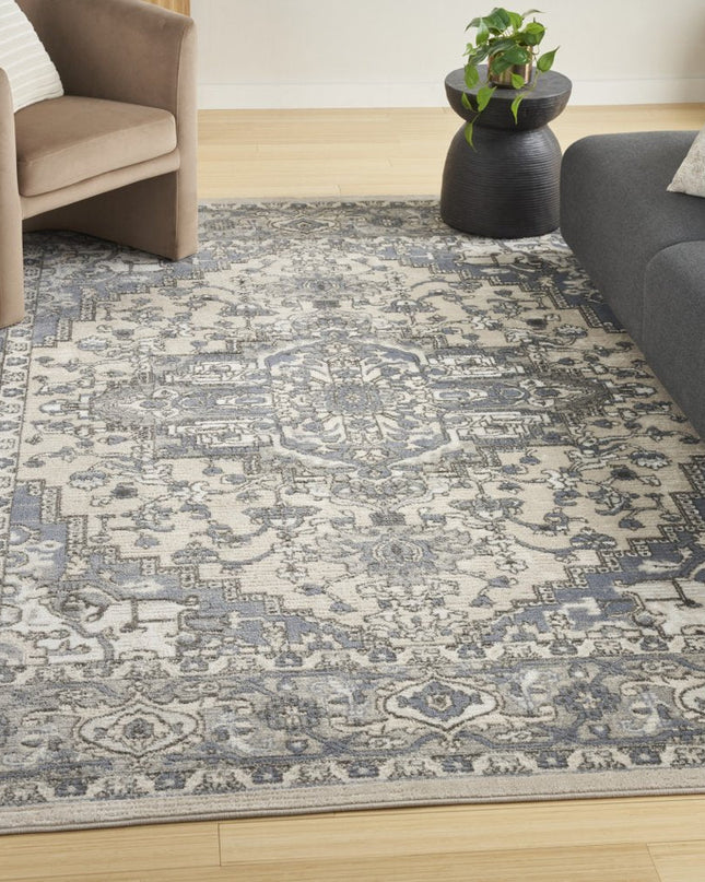 9' X 12' Cream Floral Power Loom Area Rug