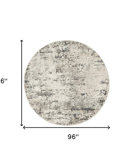 8' Gray Floral Power Loom Round Rug