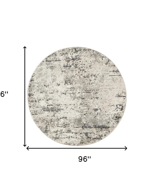 8' Gray Floral Power Loom Round Rug