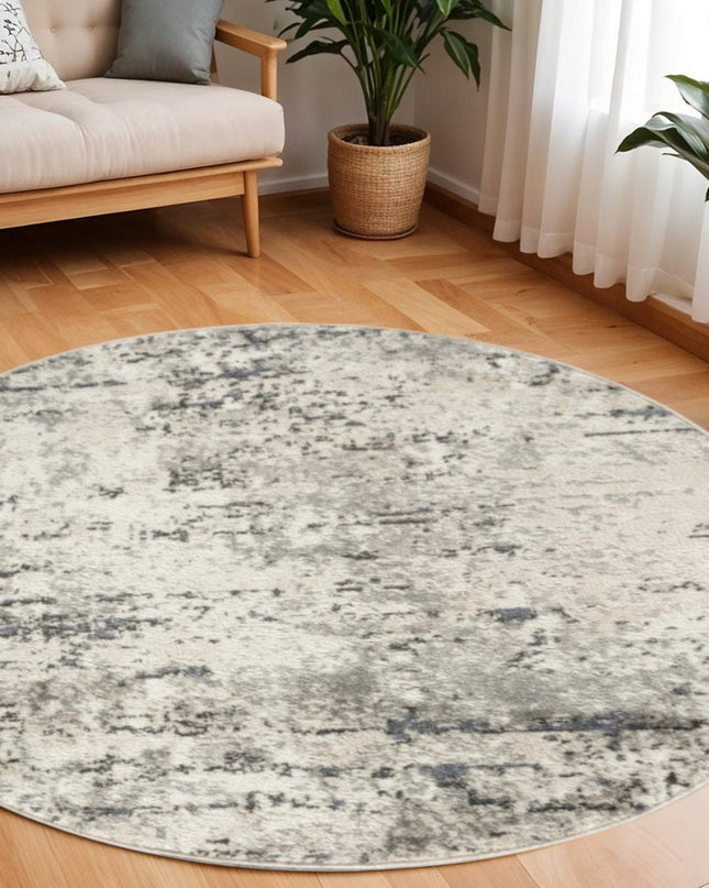 8' Gray Floral Power Loom Round Rug