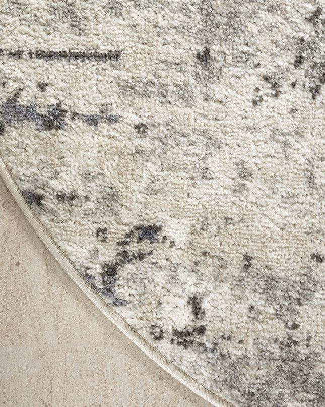 8' Gray Floral Power Loom Round Rug