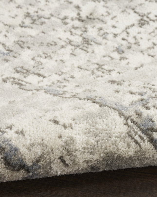 8' Gray Floral Power Loom Round Rug