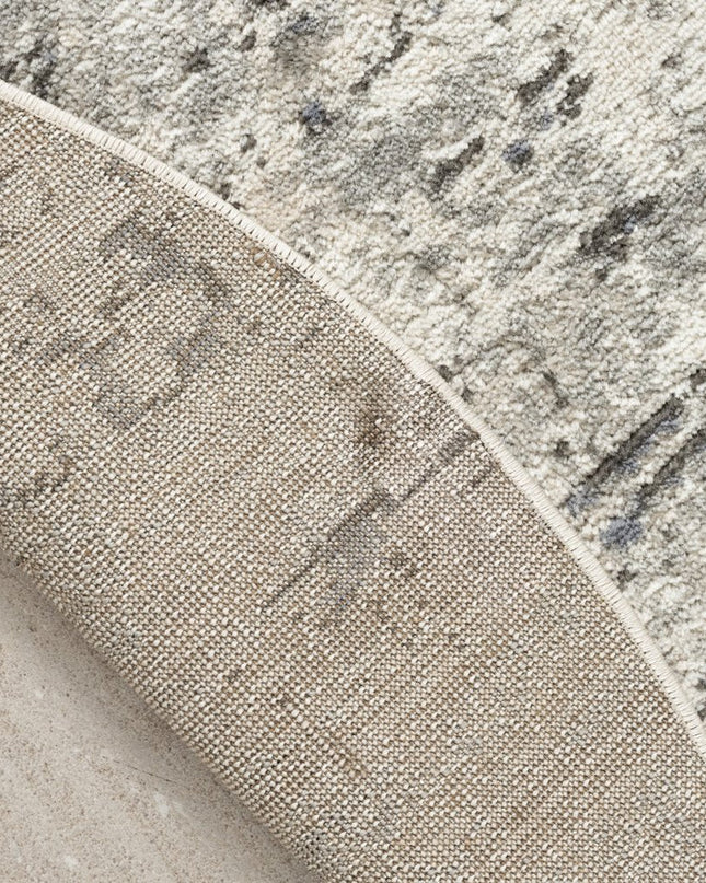 8' Gray Floral Power Loom Round Rug