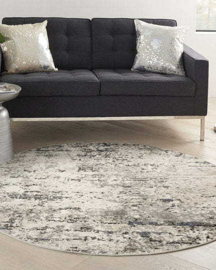 8' Gray Floral Power Loom Round Rug