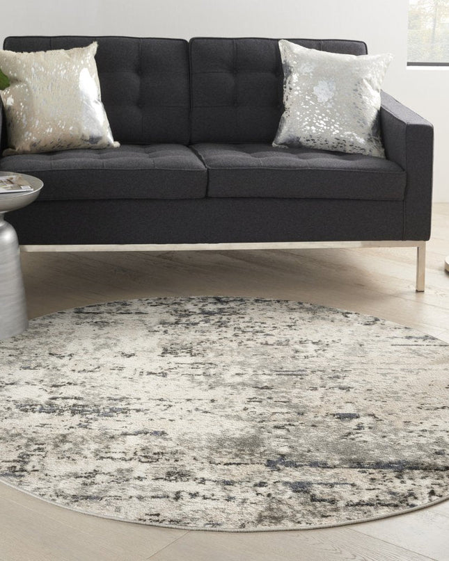 8' Gray Floral Power Loom Round Rug