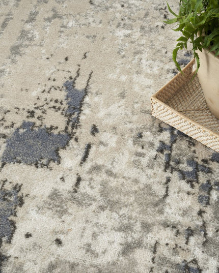 8' Gray Floral Power Loom Round Rug