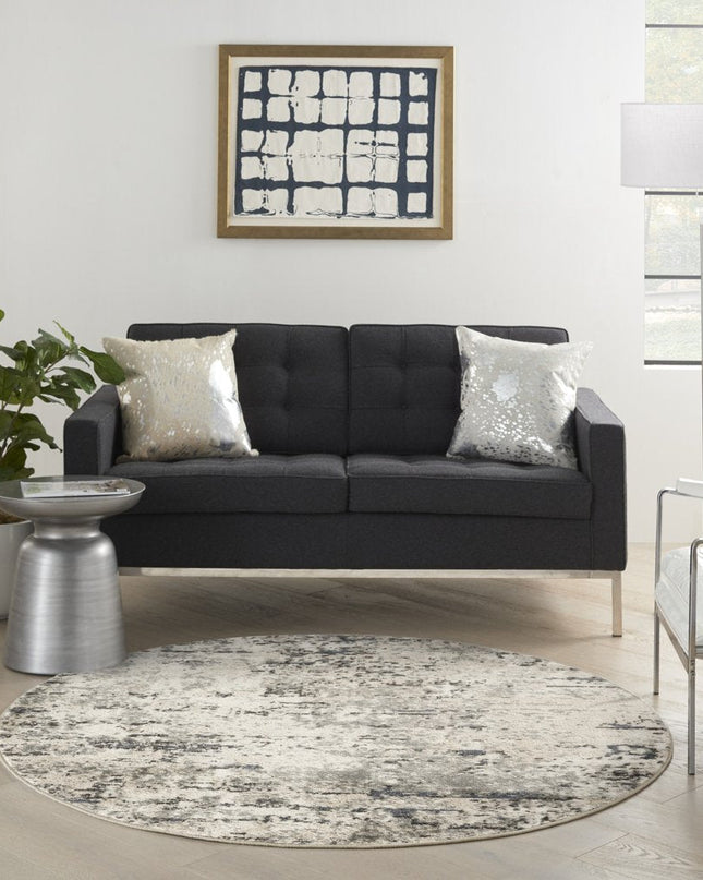 8' Gray Floral Power Loom Round Rug