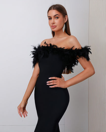 Off-neck Feather Women's Dress