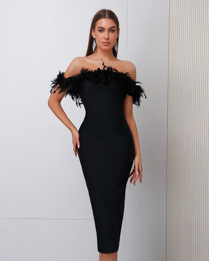Off-neck Feather Women's Dress