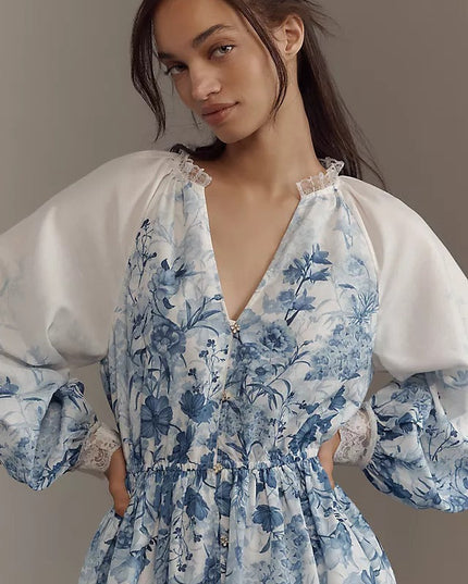 LuneluX? ¨C Vintage Puff Sleeve Stand Collar Dress