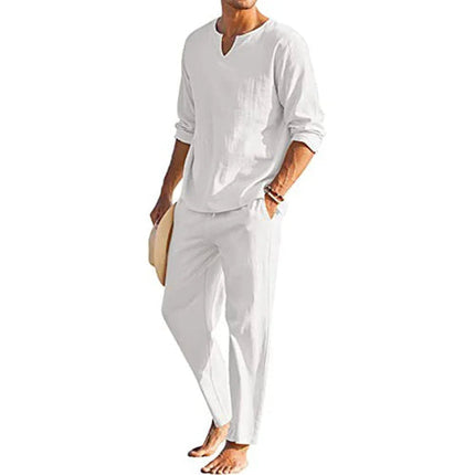 Casual Cotton Linen Two Piece Men Set