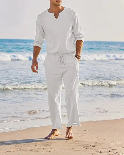 Casual Cotton Linen Two Piece Men Set