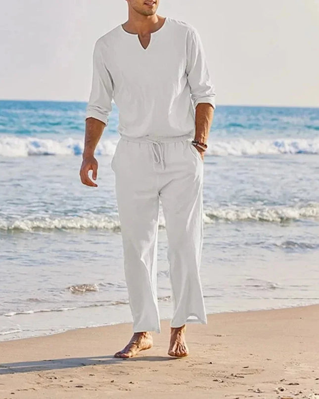Casual Cotton Linen Two Piece Men Set