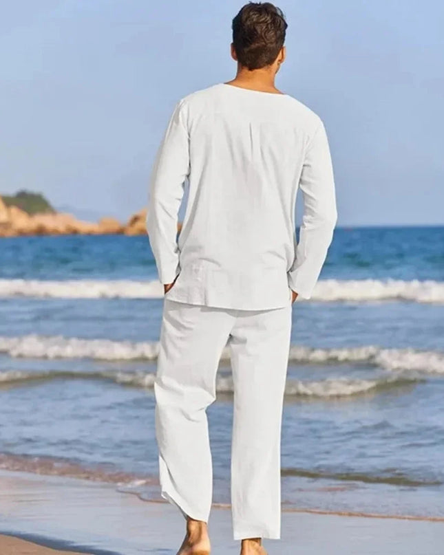 Casual Cotton Linen Two Piece Men Set