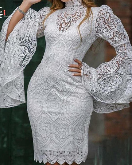 Lace White Dress Women Midi Dress for Women Long Sleeve Bodycon Sexy