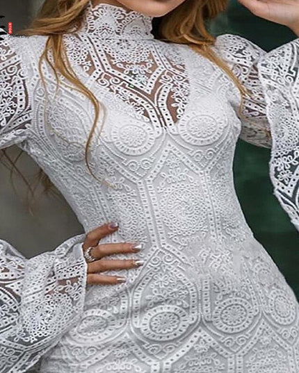 Lace White Dress Women Midi Dress for Women Long Sleeve Bodycon Sexy