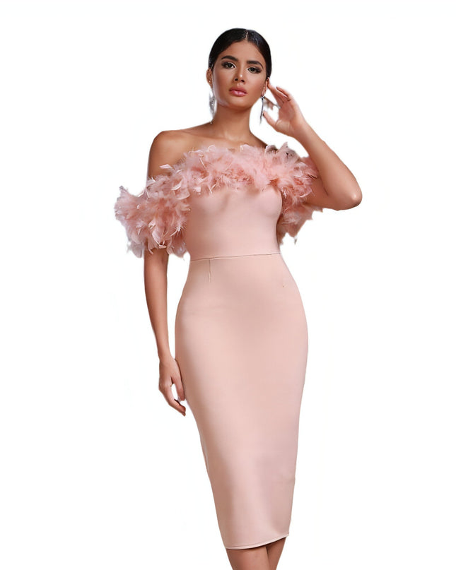 Off-neck Feather Women's Dress