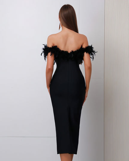 Off-neck Feather Women's Dress