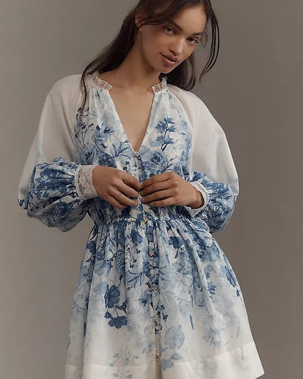 LuneluX? ¨C Vintage Puff Sleeve Stand Collar Dress