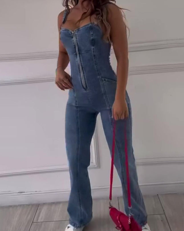 DenimDare? Sleeveless Paneled Denim Jumpsuit ¨C Edgy, Feminine,