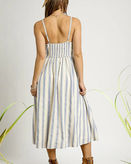 Umgee Striped Colorful Embroidered Trim Cami Dress